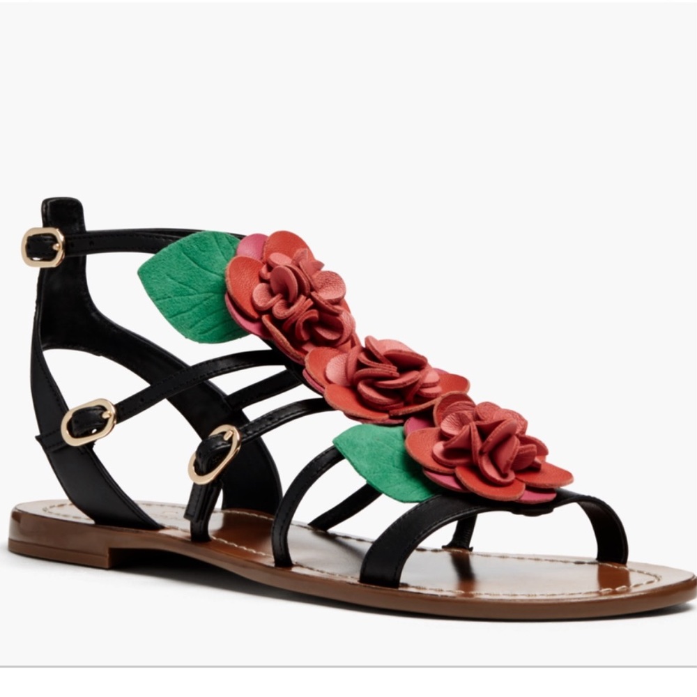 ♠️ Kate Spade Black Colombus Rose Gladiator Sandal